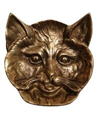 Vintage Soild Brass Cast Cat Head Trinket Dish Heavy Canada picture