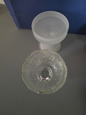 Vintage Glass Fairy Lamp Frosted Pedestal Base Clear Floral Dome Two Piece picture
