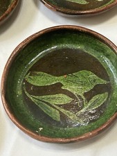 Patamban Michoacan Saucer Green Fish Red Ware Pottery Mexican Folk Art 8pc picture