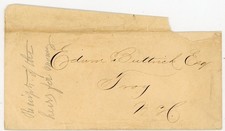 c.1830s Handwritten Calligraphy Slip Edwin Buttrick Esq. Troy NY Stampless Cover picture