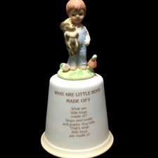 Enesco Vintage Porcelain Hand Bell What Are Little Boys Made Of Figurine Japan picture
