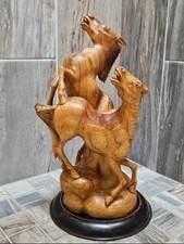 Handcrafted Wood Horses Play/Fighting On Rustic Metal Base Western Equestrian15