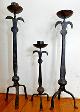3 pcs,Vintage Hand forged colonial wrought iron candle Holders  13.7”/12.7