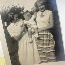 Vtg 1950 Clarine Brenda Women Baby Yard Snapshot Photo B&W Summer Original picture