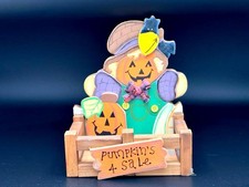 Vintage Wooden Halloween. Scarecrow Pumpkin Trinket Stationary Holder picture