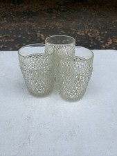 Vintage Heavy Crosshatch Glass Tumblers Whisky Highball Entertaining 3 Pcs picture