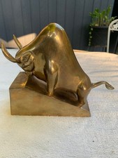 One Brass American Bison Buffallo Bull Bookend Brass Heavy & Nice Mid Century picture