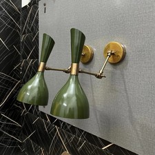 Mid Century Modern Brass Wall Sconce: Italian Diabolo Olivine Bedside Lamp picture