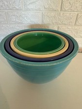 Rare Vintage Fiesta mixing bowls from the 1950's  Aqua, blue, beige, green. picture