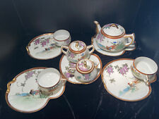 VINTAGE Eggshell Japanese Tea Set signed  HAND PAINTED ACCENTS Stunning picture