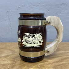 VTG Pikes Peak Colorado Souvenir Barrel Glass Mug / Amber Glass - Wood Handle picture