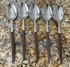 5 Pc. EKCO PYRAMID Japan Stainless Tablespoon Mid Century Modern Wood Handles picture