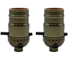 Antique Brass Medium Base Sockets with Push Thru On/Off Switch and Side Hole 2PK picture