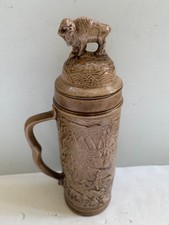 Vintage Buffalo Lid Beer Stein Native American Artwork Indians Handmade 15