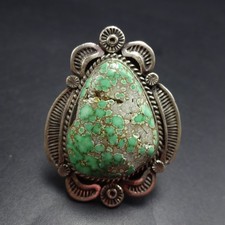 ELLA LINKIN Navajo NATURAL GREEN DAMELE TURQUOISE Sterling Silver RING size 9 picture