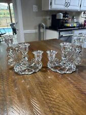 Cambridge Caprice Triple Candelabras Clear Glass Candle Holders USA Pair Vintage picture