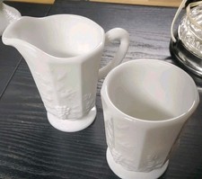 Westmoreland Milk Glass Paneled Grape Sugar & Open Creamer-2pc Vtg Pattern #1881 picture