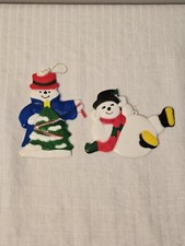 Vintage Resin Snowman Christmas Ornaments Pair 1990s Flatback Set of 2 China picture