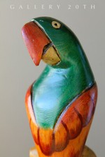 COOL VTG POLYCHROMED ORIG. PARROT SCULPTURE 50'S WOOD BIRD ART DECO MID CENTURY picture