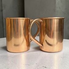 2 Solid Copper Large Mugs Moscow Mules Barware 4.5”tall Pair picture