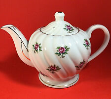 VINTAGE ROSE TEAPOT EMBOSED SWIRL GOLD ACCENT PORCELAIN RED ROSES GOLD TRIM picture