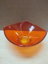 Vintage MCM Viking Art Glass Epic Persimmon Orange Amberina Square BonBon Dish picture