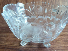 Vintage Pressed Cut Four Toed Bowl vase W/etched Roses sawtooth edge picture