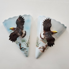 Set Of 2 Vintage 1959 Holt Howard Golden Eagle Bird Wall Pockets   6