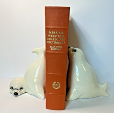 Adorable 1980s Pair of Playful Ceramic White Seals Bookends picture