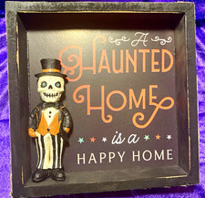 🎃Ashland Vintage Spirits Halloween Wood Hanging Wall Art 8x8 “Haunted Home