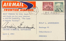 ARCHIE GUBBRUD Signed Vintage Postcard 1963 South Dakota Governor Pierre picture