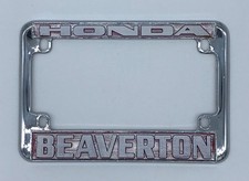 RARE Vintage HONDA BEAVERTON Motorcycle License Plate Chrome Plated Metal Frame picture