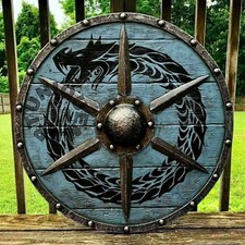 Shield Viking Wooden Medieval Round 24'' Battle Armor Heavy Norse Ready Warrior picture