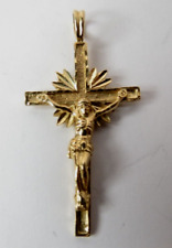BEAUTIFUL 14K SOLID GOLD CROSS JESUS CHRIST PENDANT 38MM X 19MM WIDE 2 GRAMS picture