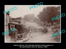 OLD POSTCARD SIZE PHOTO OF ALMENA KANSAS VIEW OF THE MAIN St & STORES c1890 picture