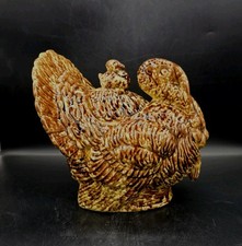 RARE 1930S Morton Pottery USA Brown Spatterware Turkey w/Chick Cookie Jar picture