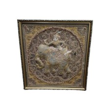 Vintage MCM Burmese Kalaga Thai Framed Tapestry 22X21in picture
