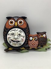 Vintage Handmade Paper Mache Over Plastic Owl And Moon Wall Decoration picture
