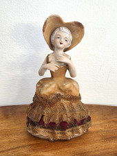Vtg Porcelain Lady Figurine Lace Fabric Dress Large Hat Signed PATP21287 6in picture