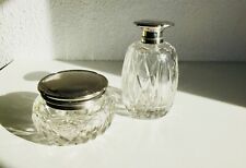 Antique Crystal & Alpaca Vanity Dress Boudoir Jars Perfume Cologne Powder  picture