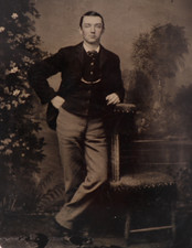 Antique CDV 6th Plate Tintype of a Handsome Young Man Peacocking by Chair #1424 picture