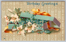 c1910s Cleveland Ohio Birthday Greetings Embossed Flower Box Antique Postcard picture