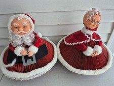 VINTAGE HANDCRAFTED,HANDMADE DOLLS MR.& MRS.SANTA CLAUSE,NICE SIDE TABLE... picture