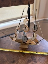 Vintage Horn 3-Horn Mast Sailing Clipper Ship Carved Nautical Folk Model picture
