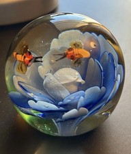 Art Glass Paperweight With 2 Flying Bugs & Flowers Dynasty Gallery picture