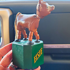 Elsie Vintage Dairy Advertising Cow Figure on Green Base, Brown/Green picture