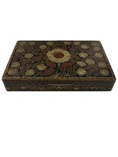 Vintage Pakistani Brass Clad Wood Trinket Box Floral Inlay Jewelry Box 6x4 picture