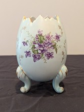 Vintage Hand Painted Footed Porcelain Egg Vase Blue Gold Trim 6