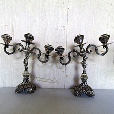 Victorian Antique Silver tone figural 3-Arm Candelabra Pair 13in picture
