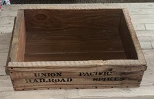 Vintage Rustic Distressed Wood Crate Box Union Pacific Railroad Spikes Trains picture